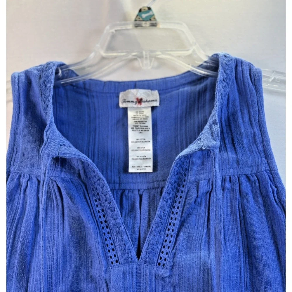 Tommy Bahama Womens Mykonos Cotton Gauze Cover‎ Up Blue sleeveless XXS
